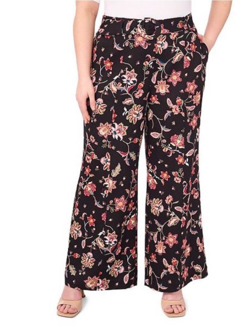 CeCe Floral Wide Leg Belted Trouser Pants NWT 22W